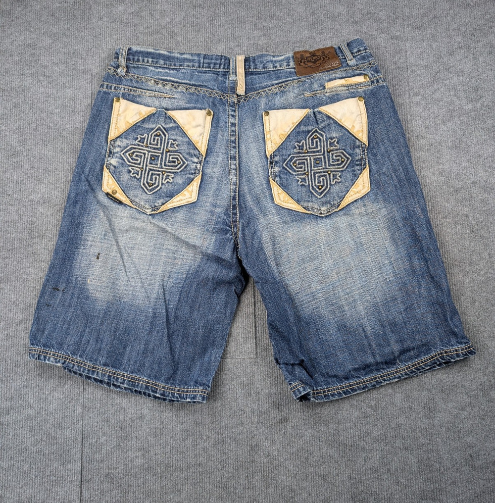 Akademiks Denim Shorts Mens 38 Embroidered Baggy Streetwear Skater Jorts Y2K 90s